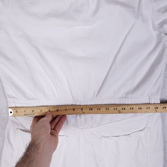 American Eagle Denim Romper XL White Short Sleeve Button Front Frayed Hem - Picture 7 of 8